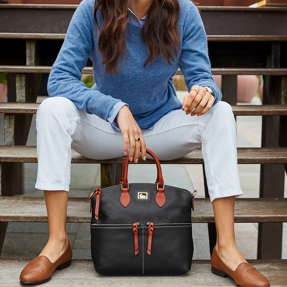 Dooney & Bourke Dillen Double Pocket Large Satchel Pebble Grain Leather Black - Picture 7 of 7